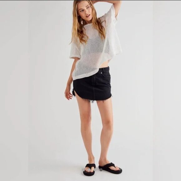 Free People We The Free Sonnet Tee Crochet Mesh Dropped Shoulder Top S - Picture 4 of 8